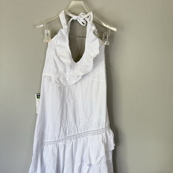 Giocam Halter Embroidered Asymm Smocked Babydoll Midi Sundress Beach M Y2K New - Picture 2 of 6